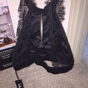 Black Lulus lace back top